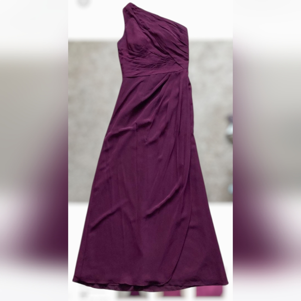 Bill‎ Levkoff Burgundy One Shoulder Gown for Weddings Sz 8